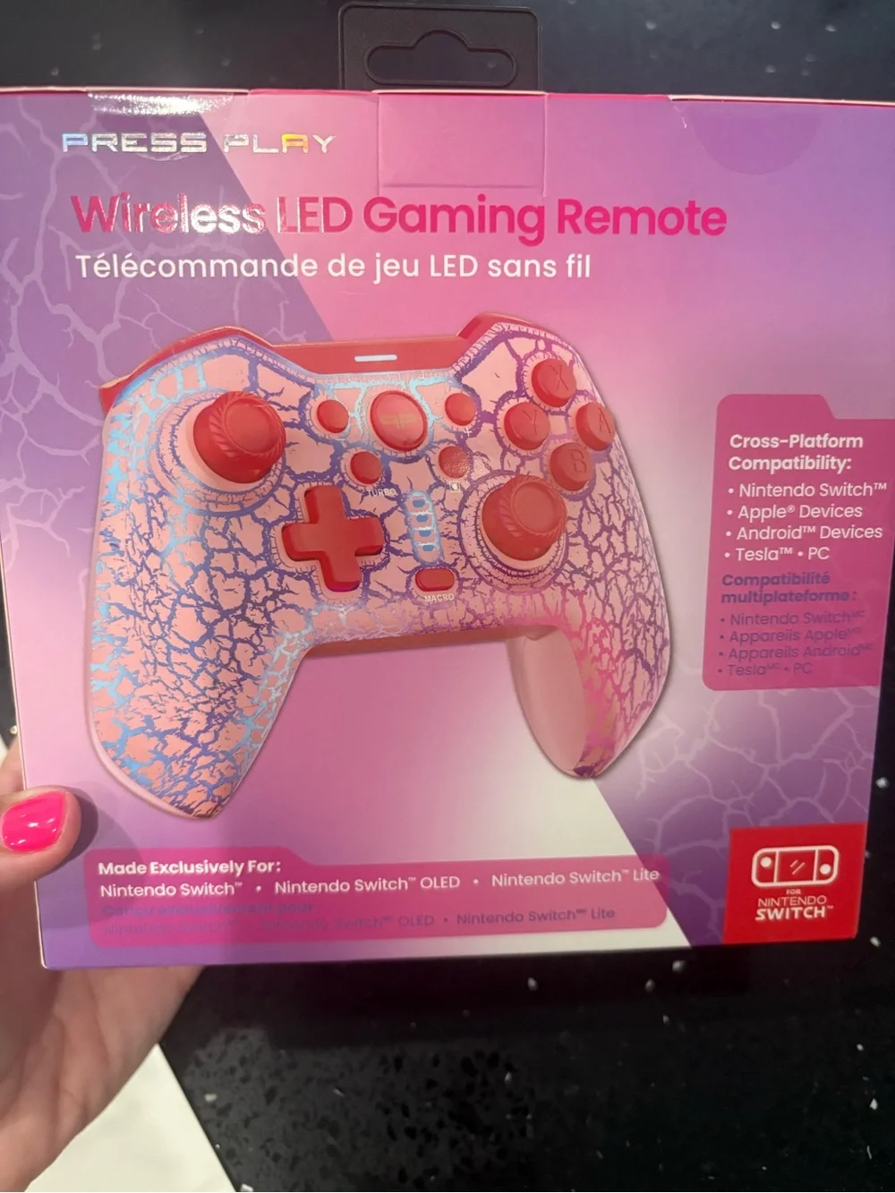 Wireless LED Gaming Remote Controller for Nintendo Switch - Pink Crackle, NIB